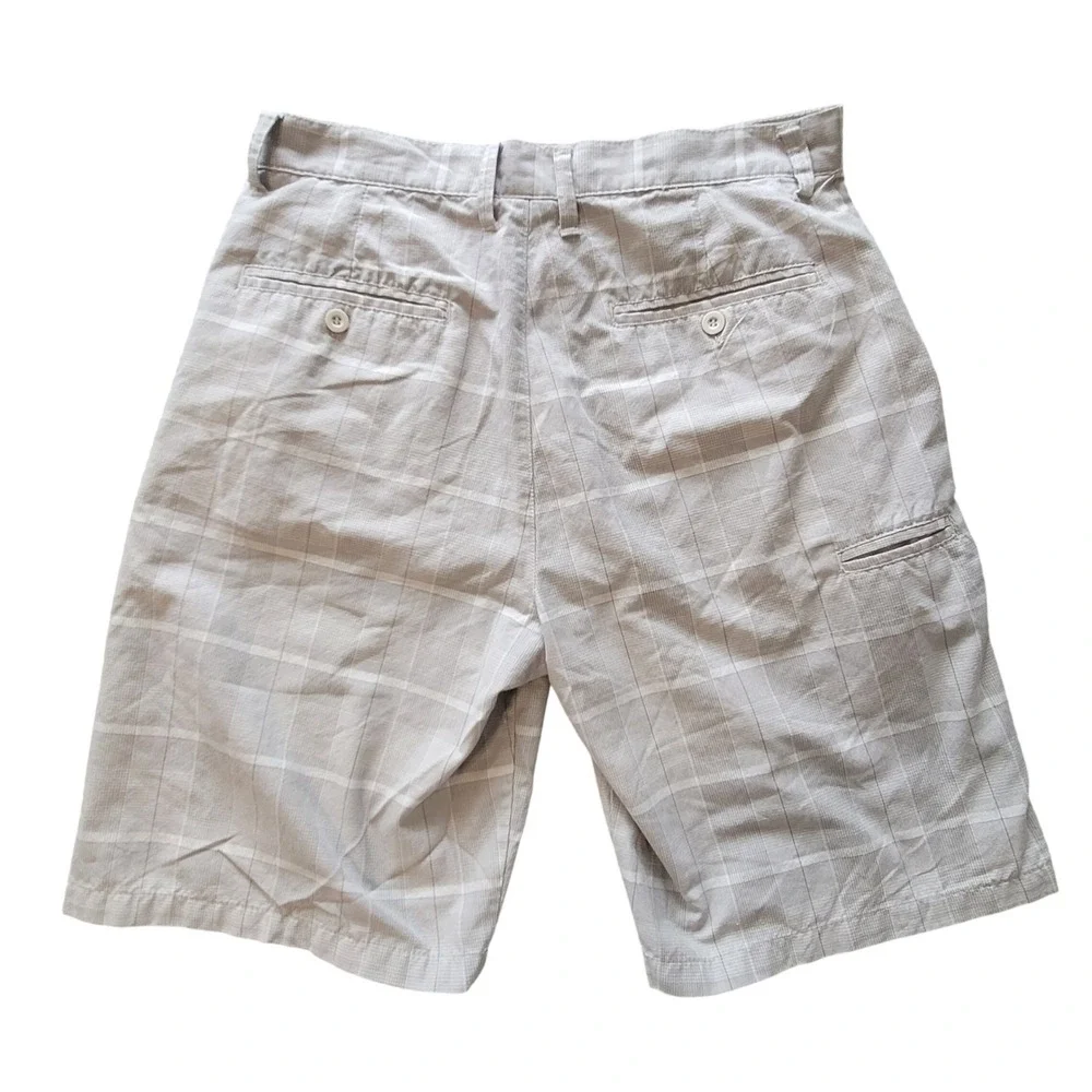 Burnside Shorts Mens‎ 32 Grey Plaid Flat Front Textured Cotton Blend Outdoor